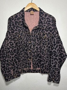 Leopard Print Cropped Denim Jacket/ Animal Print/ Raw Hem/ Boutique Style